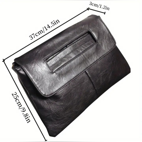 Black Soft Vegan Leather Envelope Messenger/Shoulder/Crossbody Bag/Clutch NEW - Picture 9 of 11